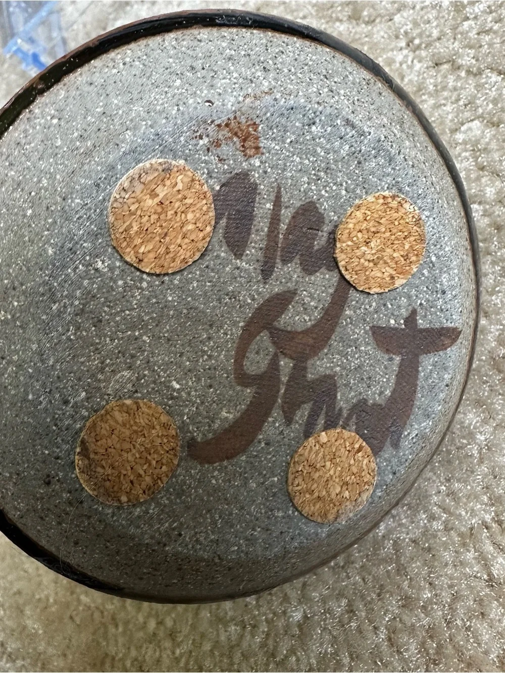 Signed Studio Pottery Taper Candle Holder Chamberstick Loop Handle